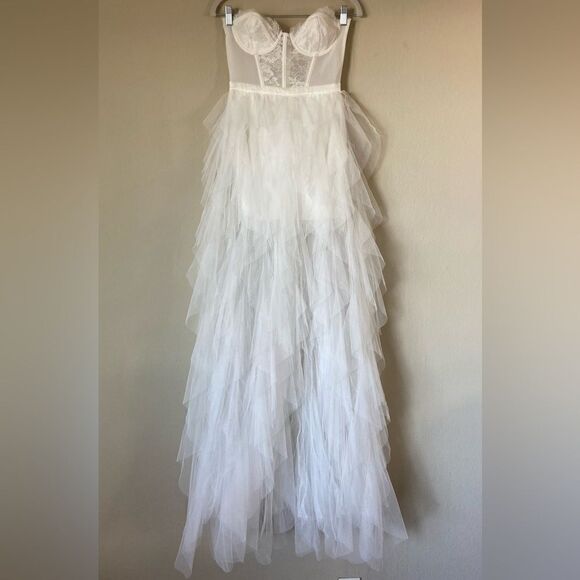 For Love and Lemons Bustier Mini White Dress Lace Strapless Sheer Size XS - Picture 11 of 16